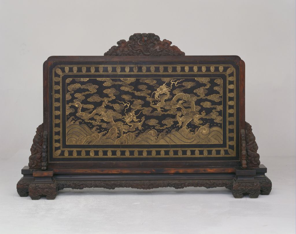 图片[2]-Red sandalwood inlaid with jade carved cloud dragon screen-China Archive